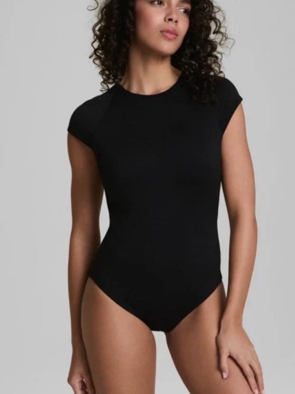 NWT SPANX Shaping Hi-Neck Short Sleeve One-Piece Swimsuit Black Size XL/XG